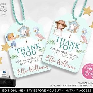 Editable Nursery Rhymes Favor Tags Mother Goose Gift Tags Storybook Baby Shower Thank you Tags Birthday Party Decor Printable Template MGNR