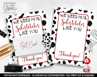Appreciation Gift Card Holder Teacher School Staff We Need More Substitutes Like You Gift Card Holder Printable Digital Download GCH SA