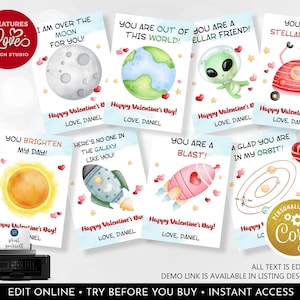 Outer Space Valentine's Day Cards Valentines day Galaxy Tags Kids Cards Classroom Valentine Cards School Exchange Personalized Printable VL
