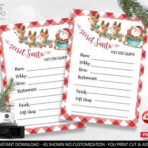 Secret Santa Questionnaire Card Secret Santa Gift Exchange Holiday Party Wish List Christmas Party Card Printable Instant Download Corjl CH