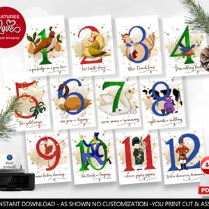 12 Days of Christmas Gift Tags Twelve Days of Christmas Favor Tags 12 Days of Christmas Holiday Cards Printable Digital Instant Download CH