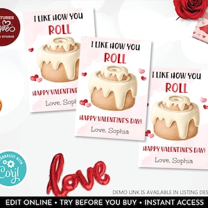Editable Cinnamon Roll Valentine's Day Card Valentines Teacher Kids Classroom School Exchange Bun Gift Tag Digital Download Printable VL