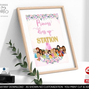 Princess Dress Up Station Sign Princess Birthday Party Sign Pink Gold Princess Decorations Pink Printable Instant Download PRINTABLE DPR