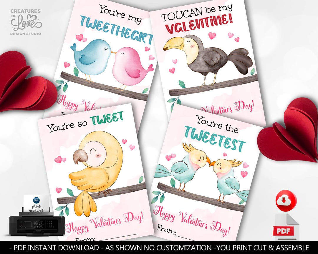 Bird Valentine's Day Cards Love Birds Valentines Tags Valentines Cute ...