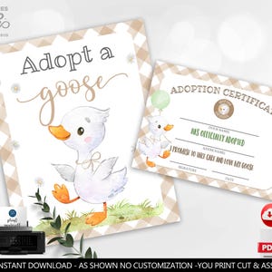 Adopt a Goose Sign Goose Adoption Certificate One Silly Goose Table Decor Pink Girl Silly Goose 1st Birthday Party Printable Digital OSG