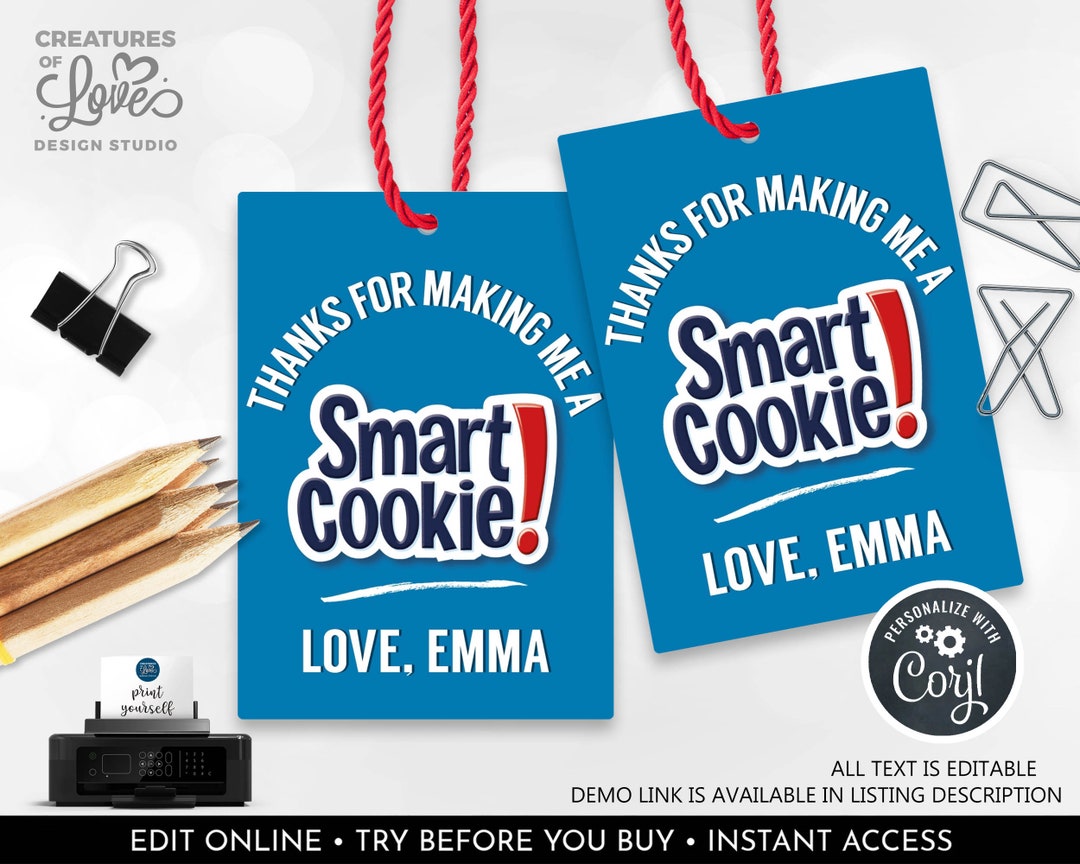 EDITABLE Smart Cookie Gift Tag Teacher Appreciation Employee Staff Boss ...