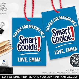 EDITABLE Smart Cookie Gift Tag Teacher Appreciation Employee Staff Boss Student School PTA Volunteer Principal Chocolate Chip Cookie Tag SA