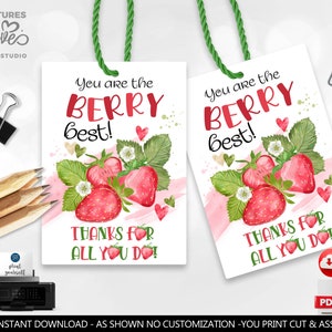 Teacher Appreciation Tags You are the berry best Gift Tag Employee Staff Boss School Volunteer Coworker Nurse Friend Strawberry Gift Tags SA