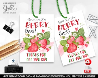 Teacher Appreciation Tags You are the berry best Gift Tag Employee Staff Boss School Volunteer Coworker Nurse Friend Strawberry Gift Tags SA