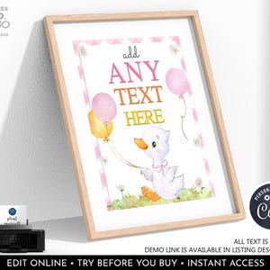 One Silly Goose Birthday Sign Editable Goose Table Decor Pink Girl Goose First Birthday Party Custom Printable Digital Download 8&quot;x10&quot; OSG