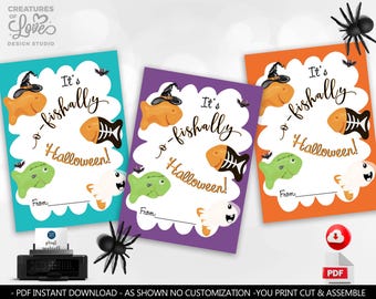 Halloween Tags O-fish-ally Halloween Tag Gold Fish Halloween Snack Crackers Tag Spooky Printable Tag Trick or Treat Goodie Bag Favor Tag HLW