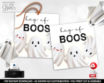 Printable Halloween Bag of Boos Tag Halloween Cookie Tag  Halloween Gift Tags Halloween Treat Tag Kids Classroom Coworker Boo Favor Tags HLW