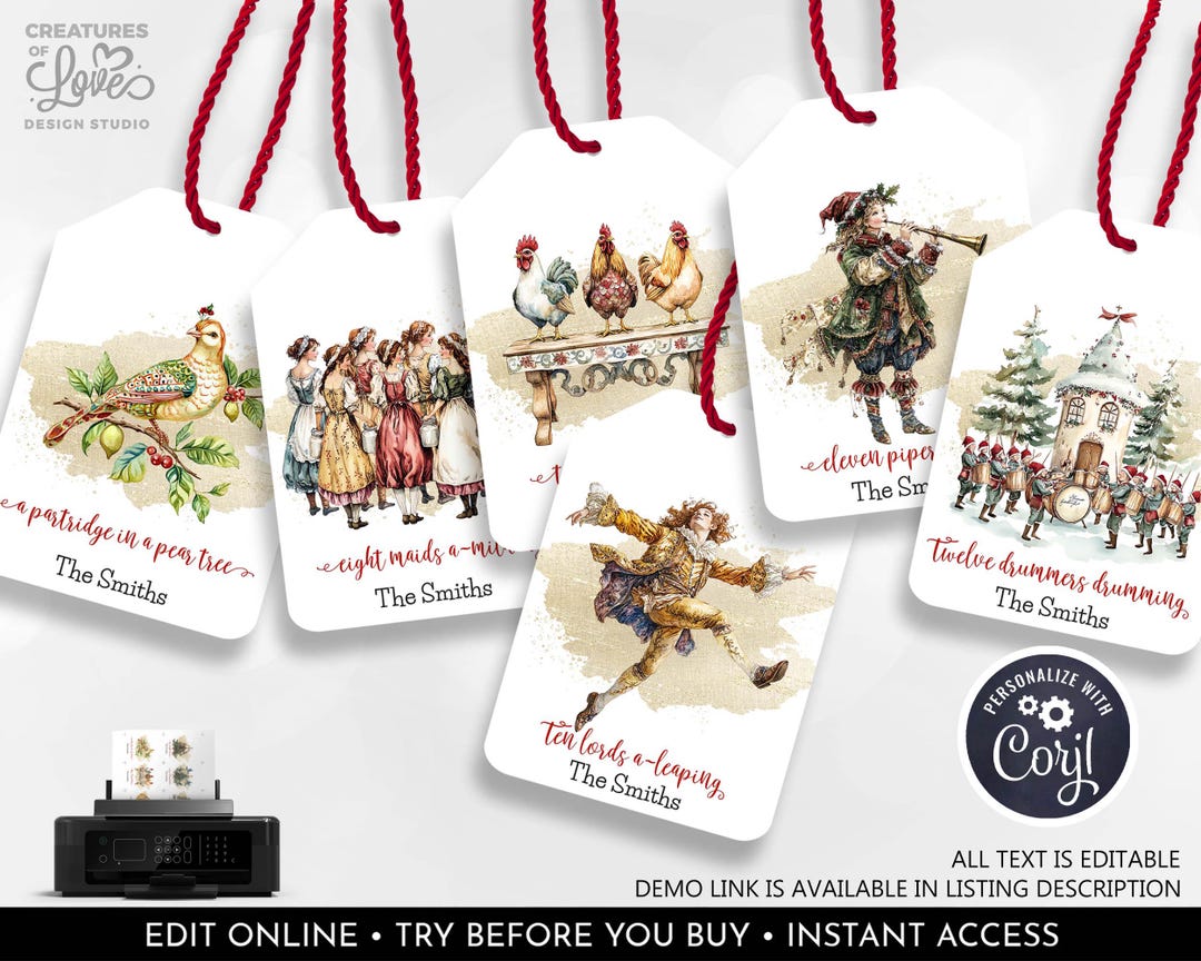 Editable 12 Days of Christmas Gift Tags Twelve Days of Christmas Favor ...