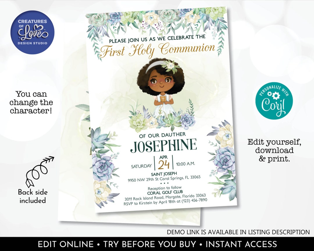Editable First Holy Communion Invitation Girl First Communion ...
