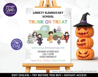 Editable Trunk or Treat Flyer Halloween Trick or Treat Event Flyer School Neighborhood Church Trunk or Treat Party Digital Download HLW