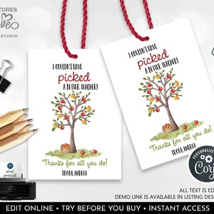 EDITABLE Teacher Appreciation Gift Tag Picked a better Teacher Tag School Employee Staff Boss Student PTA Volunteer Printable Apple Tags SA