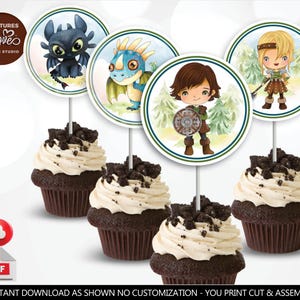 Dragon Cupcake Toppers Viking Cupcake Toppers Dragon Birthday Party Favor Tags Norse Mythology Table Decor Digital Download PRINTABLE HTD
