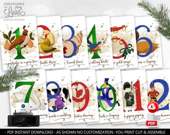 12 Days of Christmas Signs Twelve Days of Christmas Posters 12 Christmas Song Cards Bulletin Board Printable Digital Instant Download CH