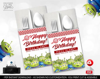 Toy Story Pizza Planet Cutlery Holder Toy Story Birthday Party Table Decorations Toy Story Party Favors (Digital Download) PDF Printable TS