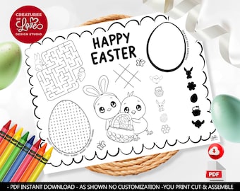 Easter Placemat Spring Activity Coloring Page Printable Easter Activity Placemat Easter Bunny Coloring Page for Kids DIGITAL Download EST