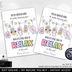 Editable Summer Teacher Appreciation Groovy Gift Tag Your Turn To Relax In The Sun Tag End Of School Year Tag Digital Template Printable SMM