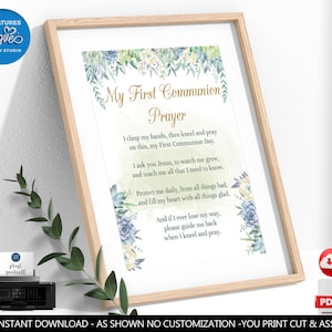 First Holy Communion Prayer First Communion Party Decoration Floral Communion Sign Watercolor Instant Download Digital Printable HFC