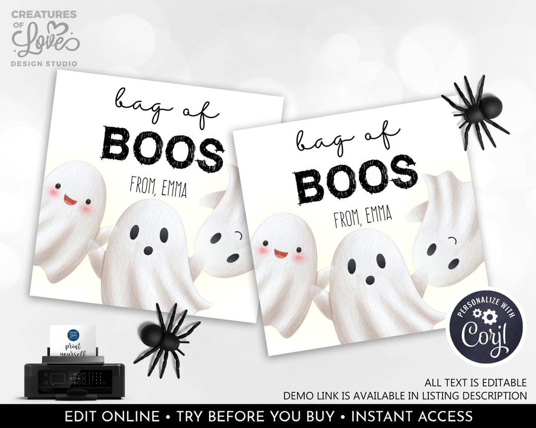 Rustic Boo Tags Printable Editable Halloween Gift Tag Bag of Boos Treat Tag Cookie Tag Ghost Tags ...