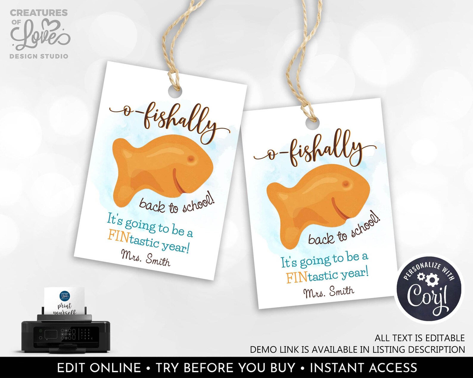 Editable O-fish-ally Back to School Gift Tag School First Day of School ...