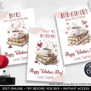 Editable Book Valentine's Day Card You're #1 in my Book Read-iculously Glad Friends Teacher Student Kids School Exchange Printable Corjl VL