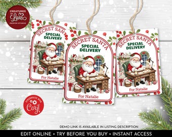 Secret Santa Gift Tags Santa Special Delivery Tag Santa Claus Favor Tags Christmas Treat Label Editable Digital Download Printable Corjl CH