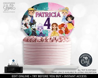 Princess Villains Cake Topper Personalized Evil Characters Centerpieces Halloween Birthday Party Printable Download Editable Template DPV