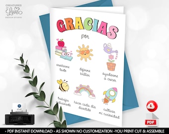 Teacher Appreciation Spanish Thank You Card Teacher Card Preschool Daycare Teacher Greeting Card Foldable Printable Digital Download SA