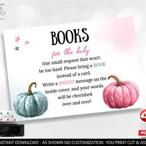 Pumpkin Baby Shower Book Request Card Fall Gender Reveal Bring a Book Insert Card Baby Shower Little Pumpkin Books Download PRINTABLE PGR