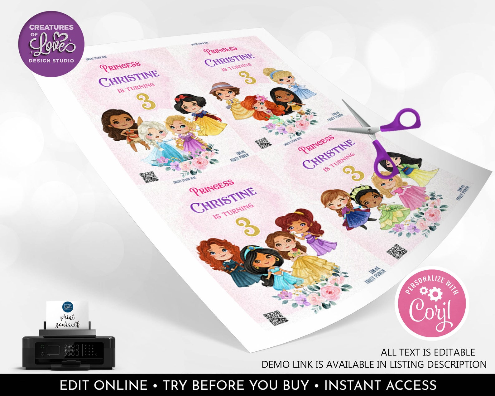 Assignment Label Princess Editable Princess Juice Pouch Label Princess Birthday Party Favors ...