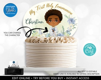 First Communion Cake Topper Editable Boy First Communion Centerpiece Table Party Decor Printable Custom Digital Download Template Corjl HFC