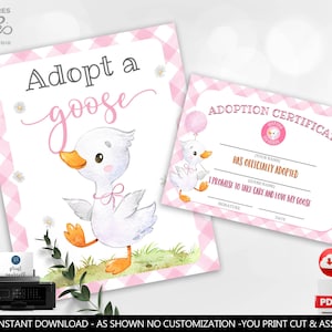 Adopt a Goose Sign Goose Adoption Certificate One Silly Goose Table Decor Pink Girl Silly Goose 1st Birthday Party Printable Digital OSG