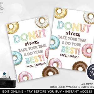 EDITABLE Testing Day Treat Tag Classroom Donut Tag Good Luck Card Gift Test Day Finals School Test Taking PTO Snack Tag Doughnut Teacher GLT
