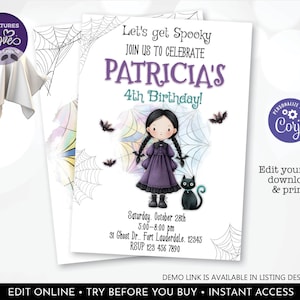 Editable Halloween Witch Birthday Invitation Cute Girl Halloween Party Invitation Spooky Party Invite Corjl Template Digital Download HLW