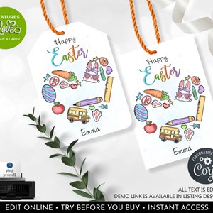 Easter Teacher Favor Tag Editable Basket Tags Happy Easter Labels Personalized Party Tag Printable Digital Download Template Corjl EST