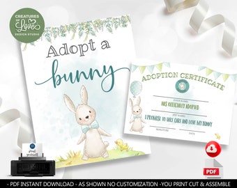 Adopt a Bunny Birthday Sign Bunny Table Sign Printable Bunny Adoption Certificate Some Bunny Adoption Party Game Rabbit Birthday Party BBB1
