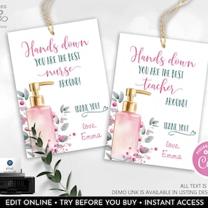EDITABLE Soap Tag Hands Down You&#39;re the Best Around Tags Teacher Appreciation School Employee Staff Volunteer Coworker Nurse Printable SA