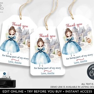 Beauty and the Beast Favor Tag Editable Beauty and the Beast Tags Royal Princess Thank You Label Belle Birthday Decor Printable Template KBB