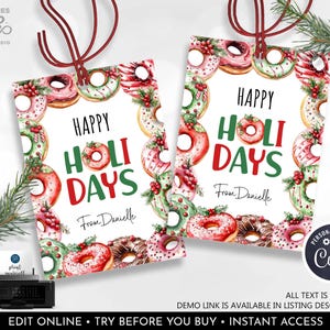 Editable Christmas Gift Tag Christmas Donut Tags Happy Holiday Treat Appreciation Teacher Staff Friend Favor Tag Printable Template Corjl CH