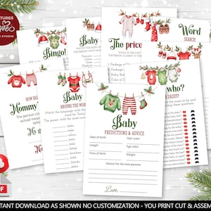 Santa Baby Shower Games Bundle Winter Gender Reveal Baby Activity Games Pack Christmas Baby Shower Party Game Printable Digital Download CCL