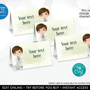 Editable First Holy Communion Food Tent Labels Boy Communion Buffet Tags Party Place Cards Template Printable Digital Download Corjl HFC