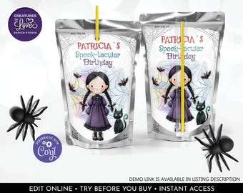 Editable Halloween Juice Pouch Label Halloween Party Favors Witch Trick or Treat Classroom Kids Juice Template Printable Download Corjl HLW