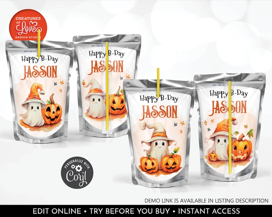 Editable Halloween Juice Pouch Label Ghost Birthday Party Favors ...