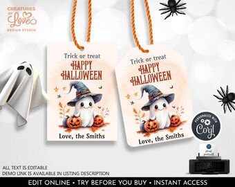 Editable Halloween Favor Tags Boo Gift Tag Costume Party Trick Or Treat Favor Tag Ghost Birthday Party Download Printable Template Corjl LB2