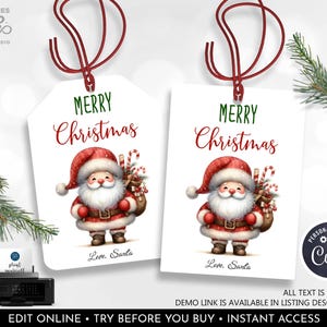 Editable Christmas Gift Tags Holiday Favor Tags Merry Christmas Holiday Tags Holiday Labels Santa Claus Family Download Printable Corjl CH