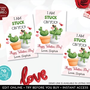Editable Valentine's Day Cards Succulent Valentines Card School Kids Cards Classroom Exchange Printable Personalized Cactus Valentine Tag VL